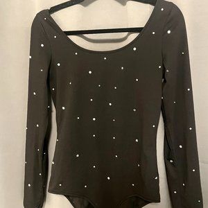 Miu Miu Black Scoop Neck Crystal Embellishments Bodysuit Jumpsuit Top SIZE 38